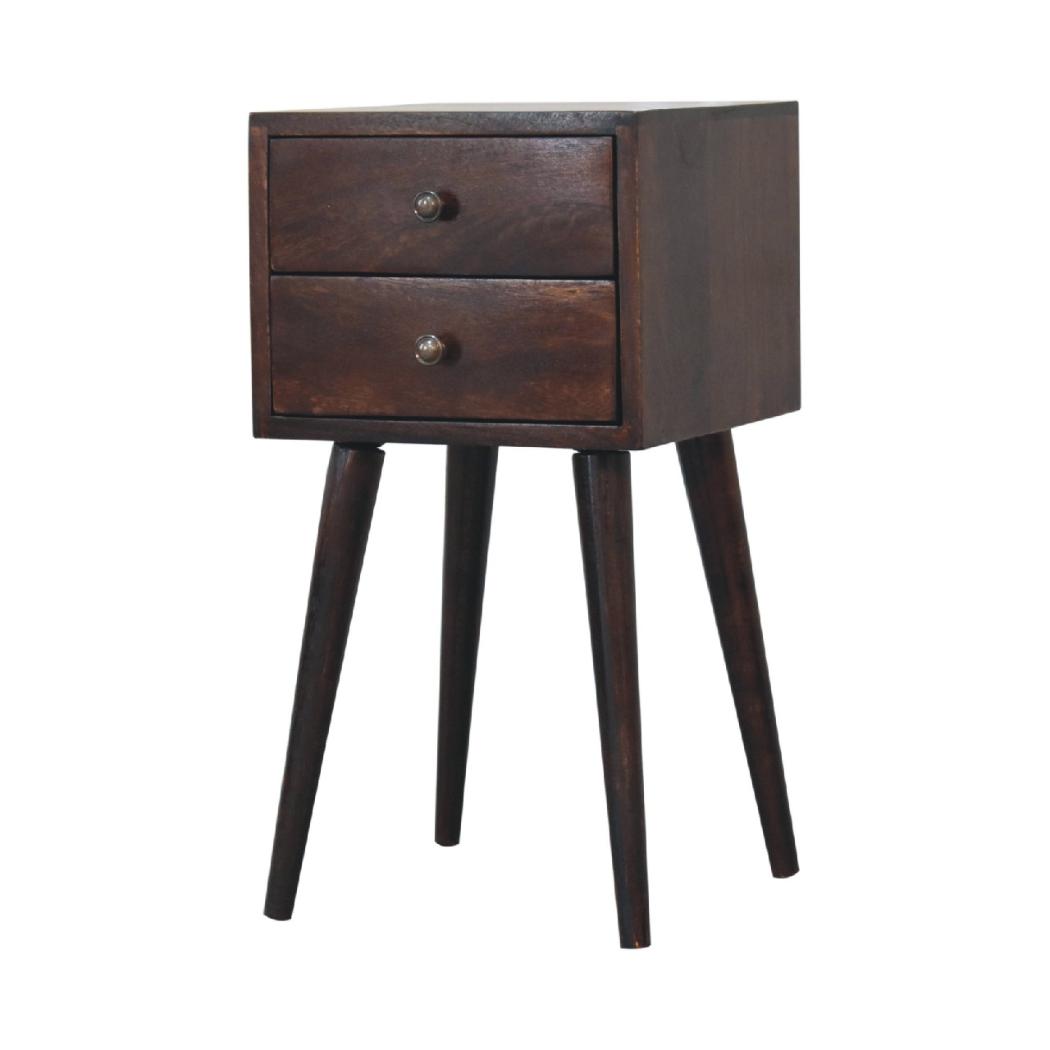 Mini 2-Drawer Bedside Table | Walnut Finish | Compact Storage