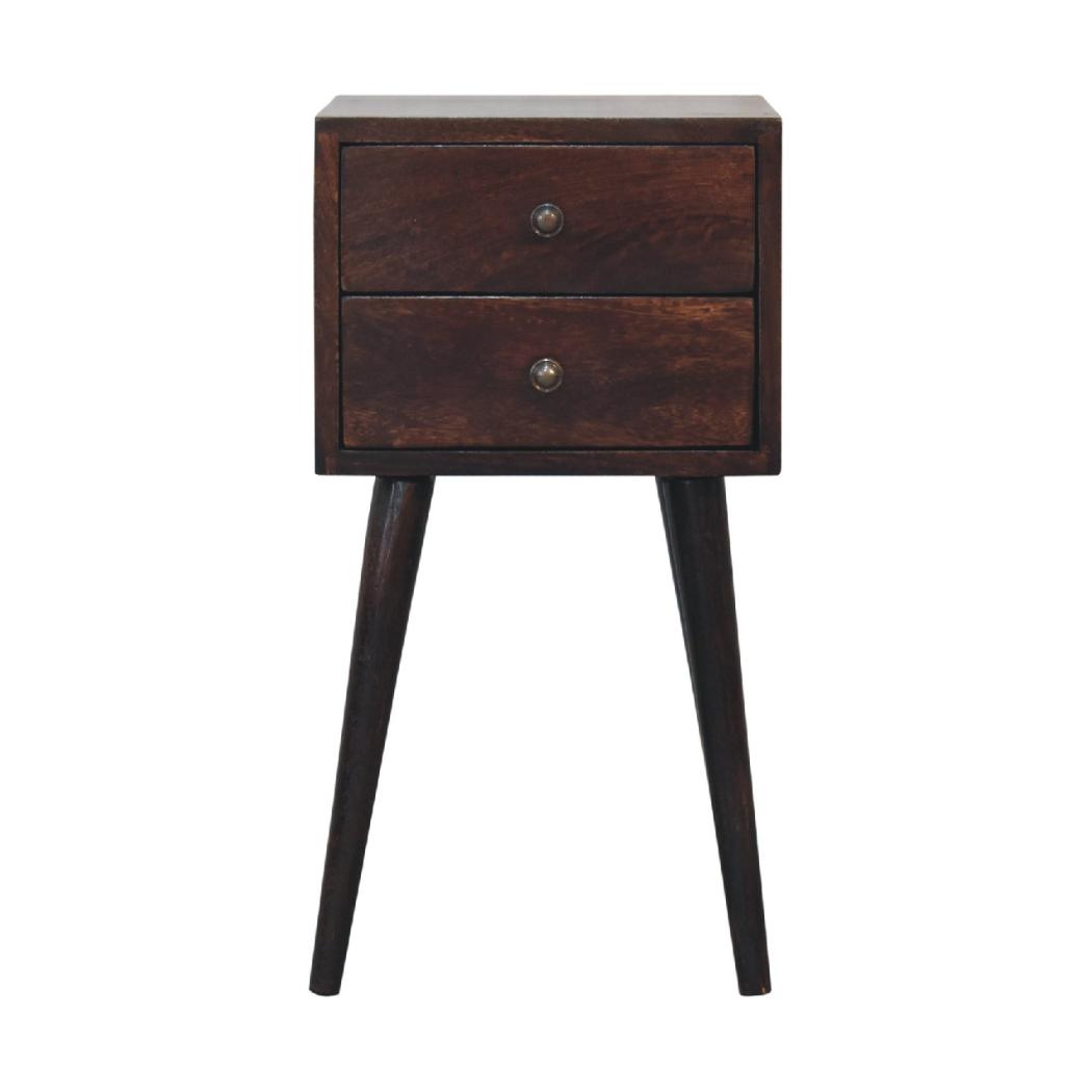 Mini 2-Drawer Bedside Table | Walnut Finish | Compact Storage