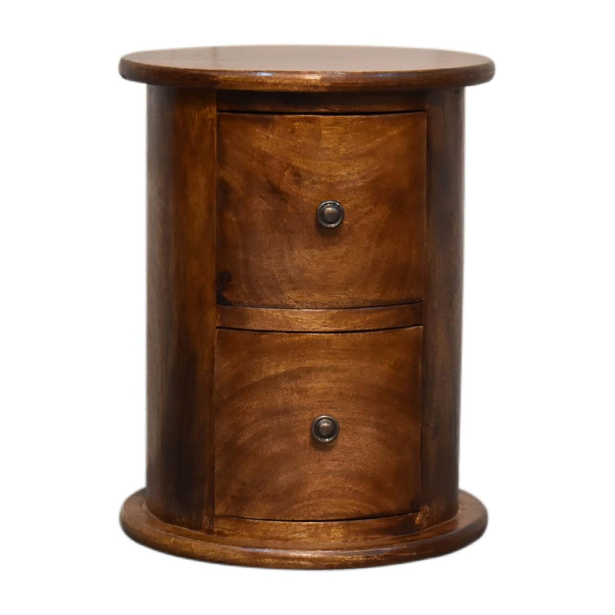 Mini 2 Drawer Drum Chest | Chestnut Finish | Rounded Bedroom Storage