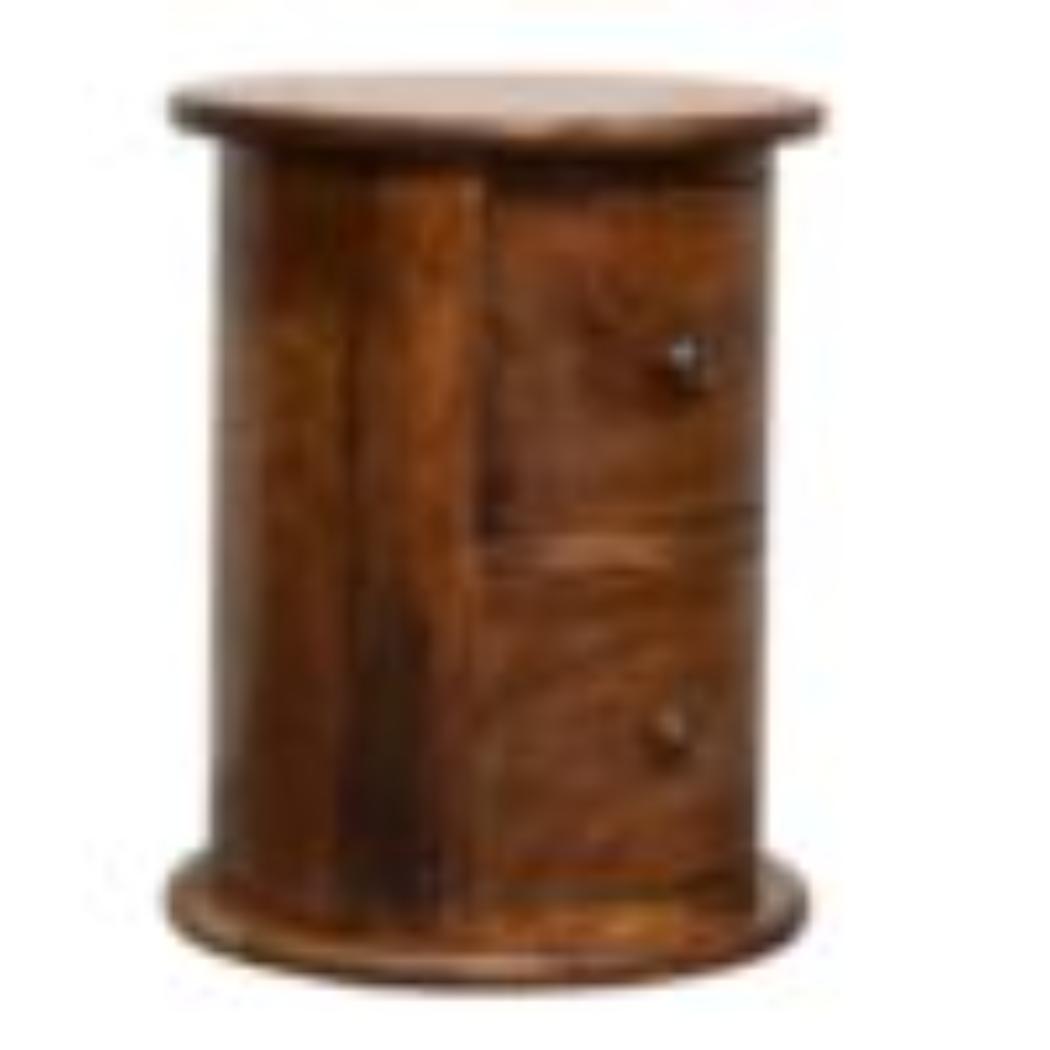 Mini 2 Drawer Drum Chest | Chestnut Finish | Rounded Bedroom Storage