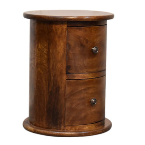Mini 2 Drawer Drum Chest | Chestnut Finish | Rounded Bedroom Storage