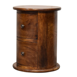 Mini 2 Drawer Drum Chest | Chestnut Finish | Rounded Bedroom Storage