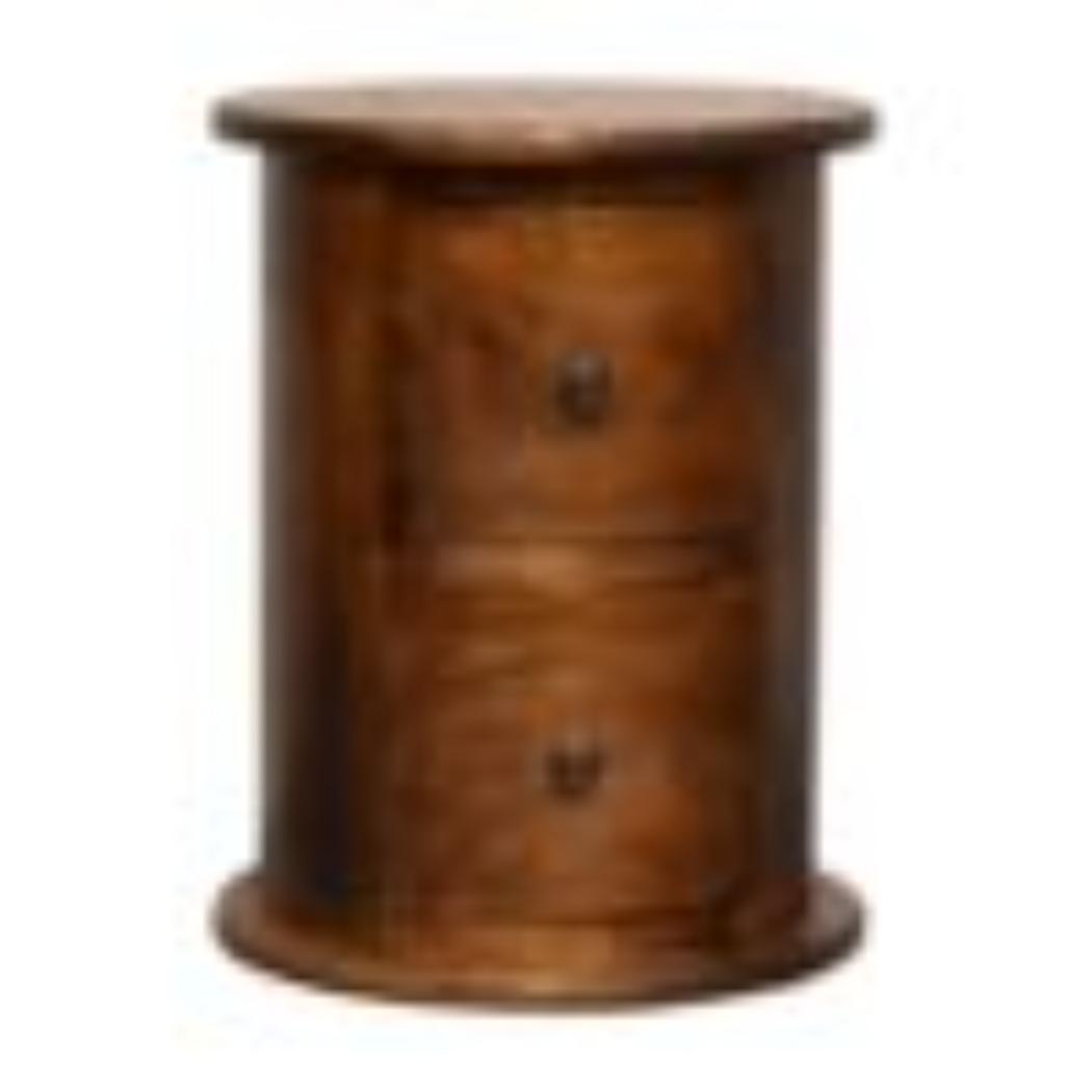 Mini 2 Drawer Drum Chest | Chestnut Finish | Rounded Bedroom Storage