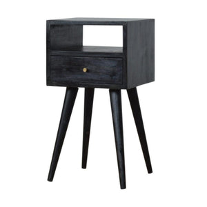 Mini Bedside Table | Solid Mango Wood | Ash Black Finish | Compact Bedroom Storage