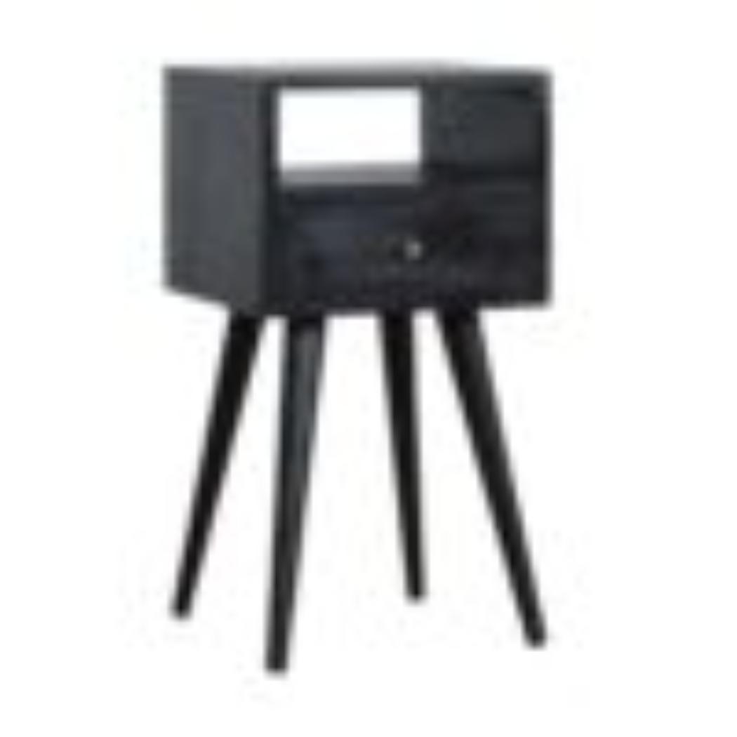 Mini Bedside Table | Solid Mango Wood | Ash Black Finish | Compact Bedroom Storage