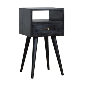 Mini Bedside Table | Solid Mango Wood | Ash Black Finish | Compact Bedroom Storage