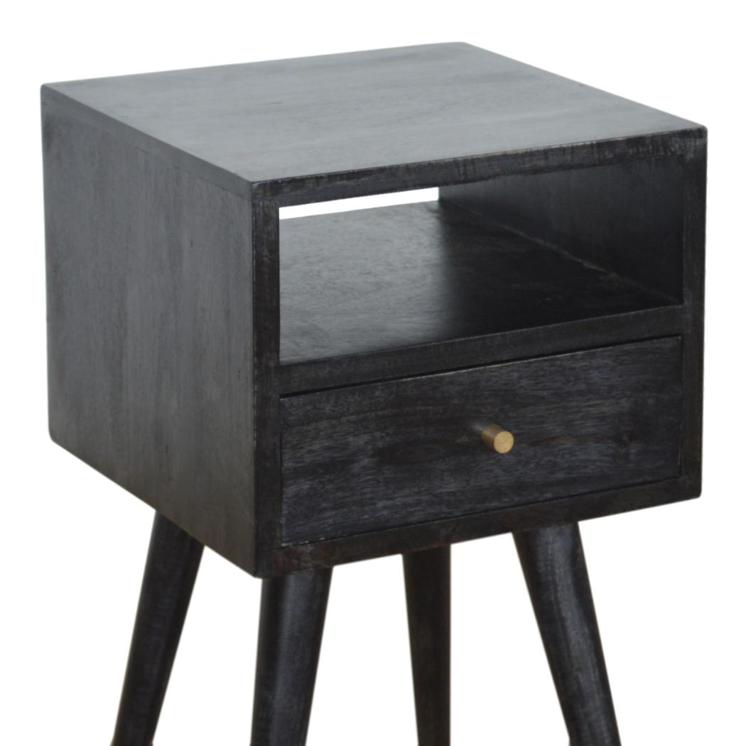 Mini Bedside Table | Solid Mango Wood | Ash Black Finish | Compact Bedroom Storage