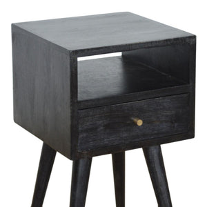 Mini Bedside Table | Solid Mango Wood | Ash Black Finish | Compact Bedroom Storage