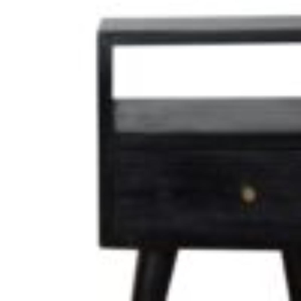Mini Bedside Table | Solid Mango Wood | Ash Black Finish | Compact Bedroom Storage