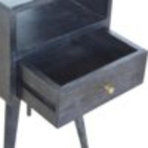 Mini Bedside Table | Solid Mango Wood | Ash Black Finish | Compact Bedroom Storage