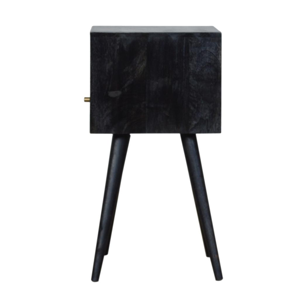 Mini Bedside Table | Solid Mango Wood | Ash Black Finish | Compact Bedroom Storage