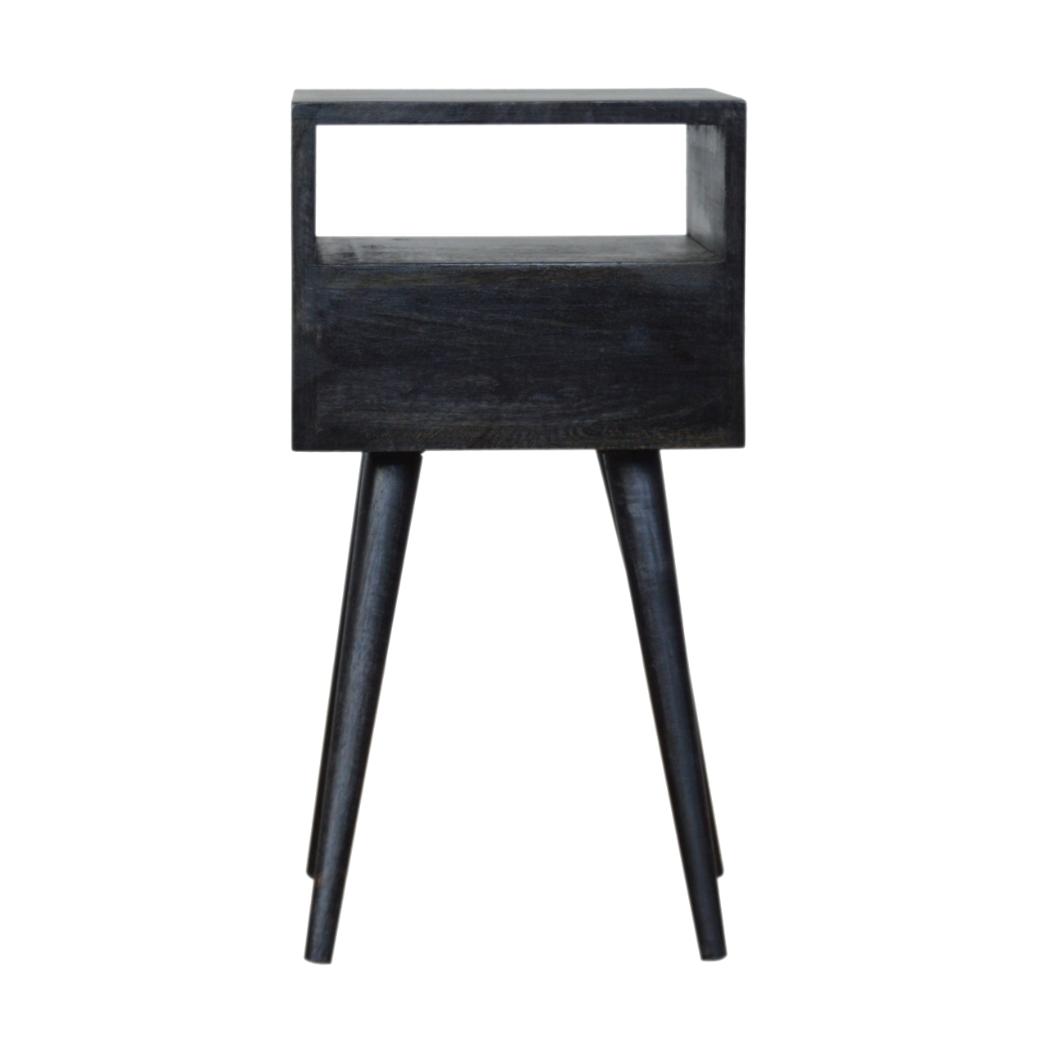 Mini Bedside Table | Solid Mango Wood | Ash Black Finish | Compact Bedroom Storage