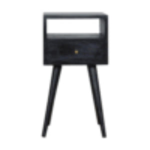 Mini Bedside Table | Solid Mango Wood | Ash Black Finish | Compact Bedroom Storage