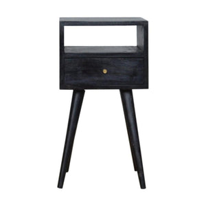 Mini Bedside Table | Solid Mango Wood | Ash Black Finish | Compact Bedroom Storage