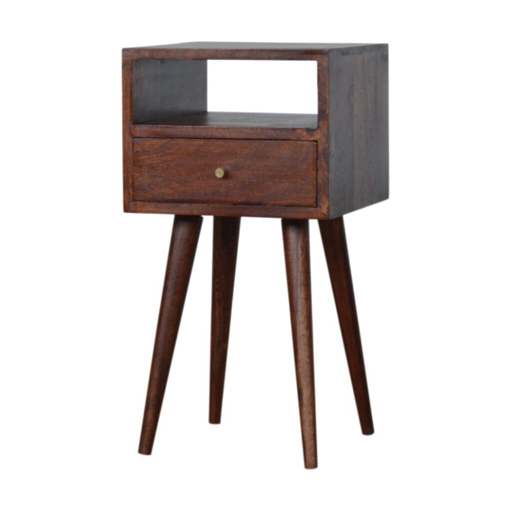 Mini Bedside Table | Solid Mango Wood | Cherry Finish | Compact Bedroom Storage
