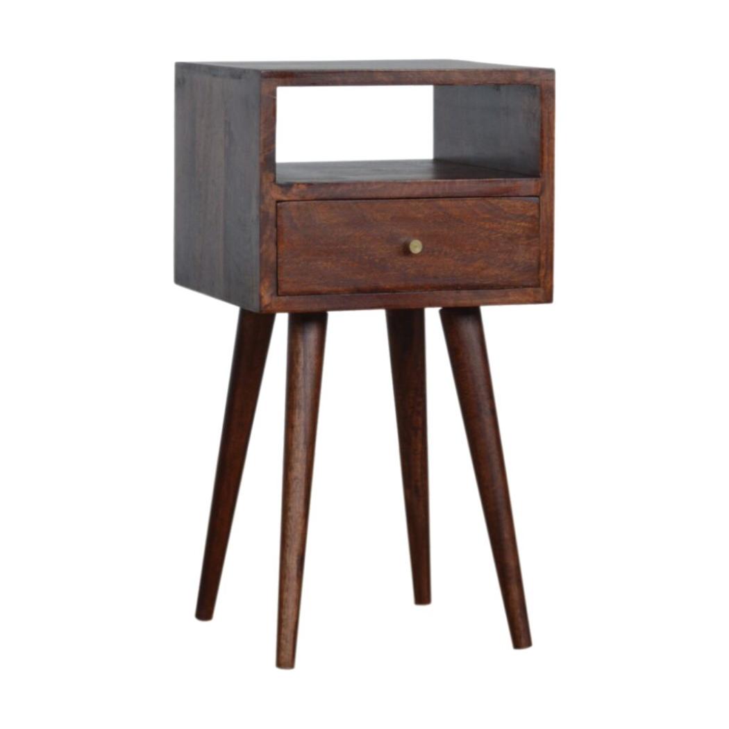 Mini Bedside Table | Solid Mango Wood | Cherry Finish | Compact Bedroom Storage