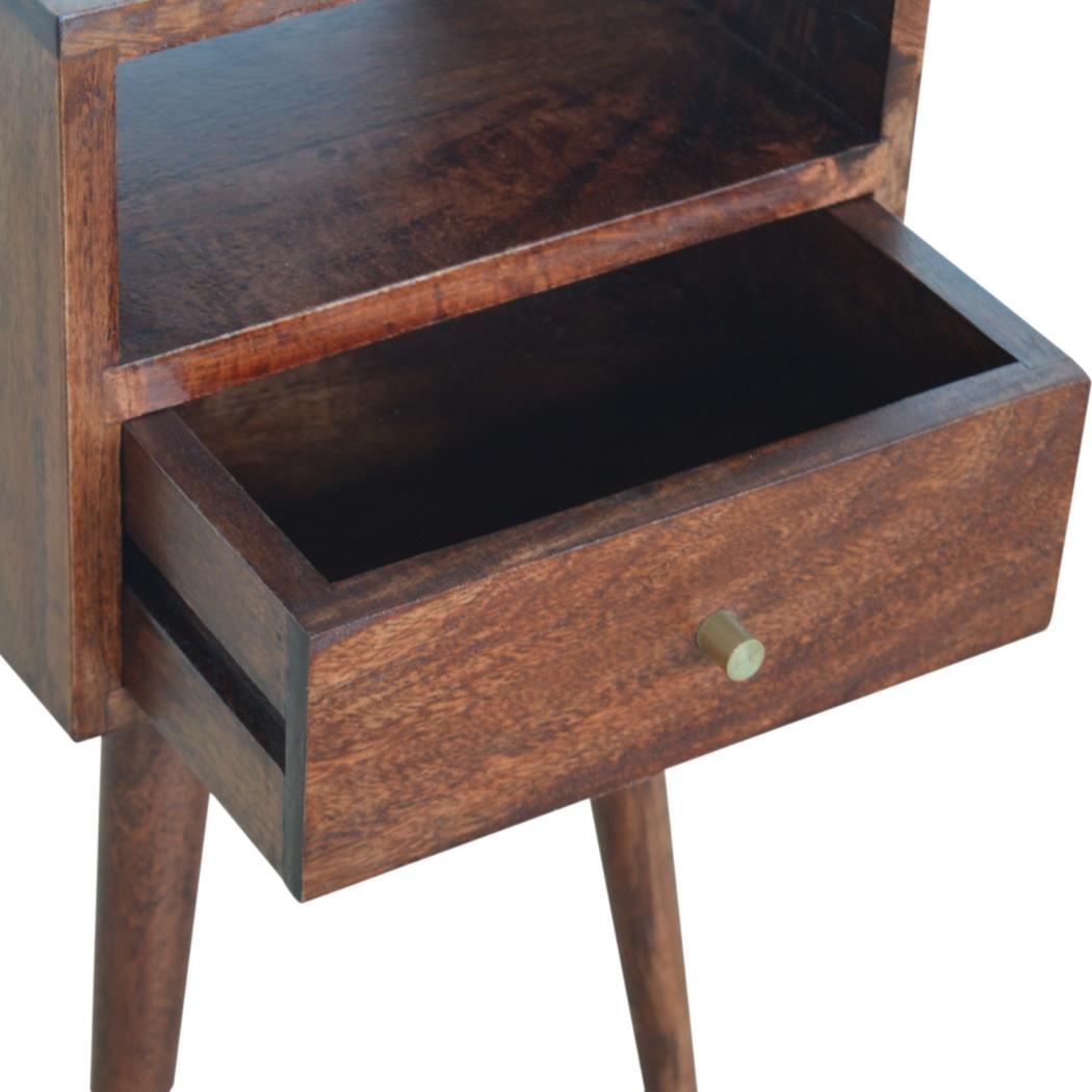 Mini Bedside Table | Solid Mango Wood | Cherry Finish | Compact Bedroom Storage