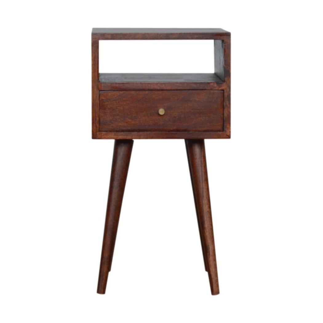 Mini Bedside Table | Solid Mango Wood | Cherry Finish | Compact Bedroom Storage