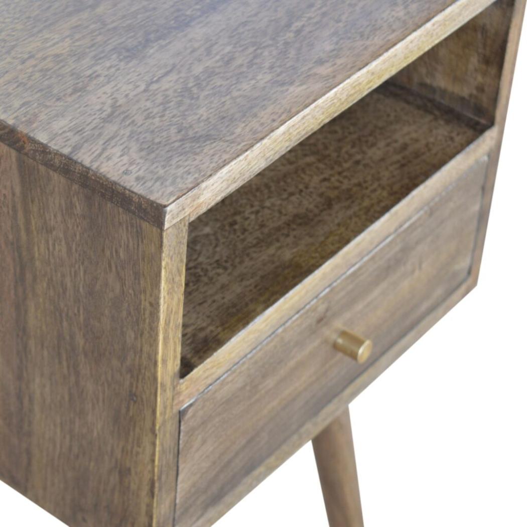 Mini Bedside Table | Solid Mango Wood | Grey Wash Finish | Compact Bedroom Storage