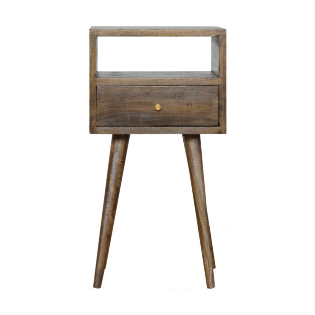Mini Bedside Table | Solid Mango Wood | Grey Wash Finish | Compact Bedroom Storage