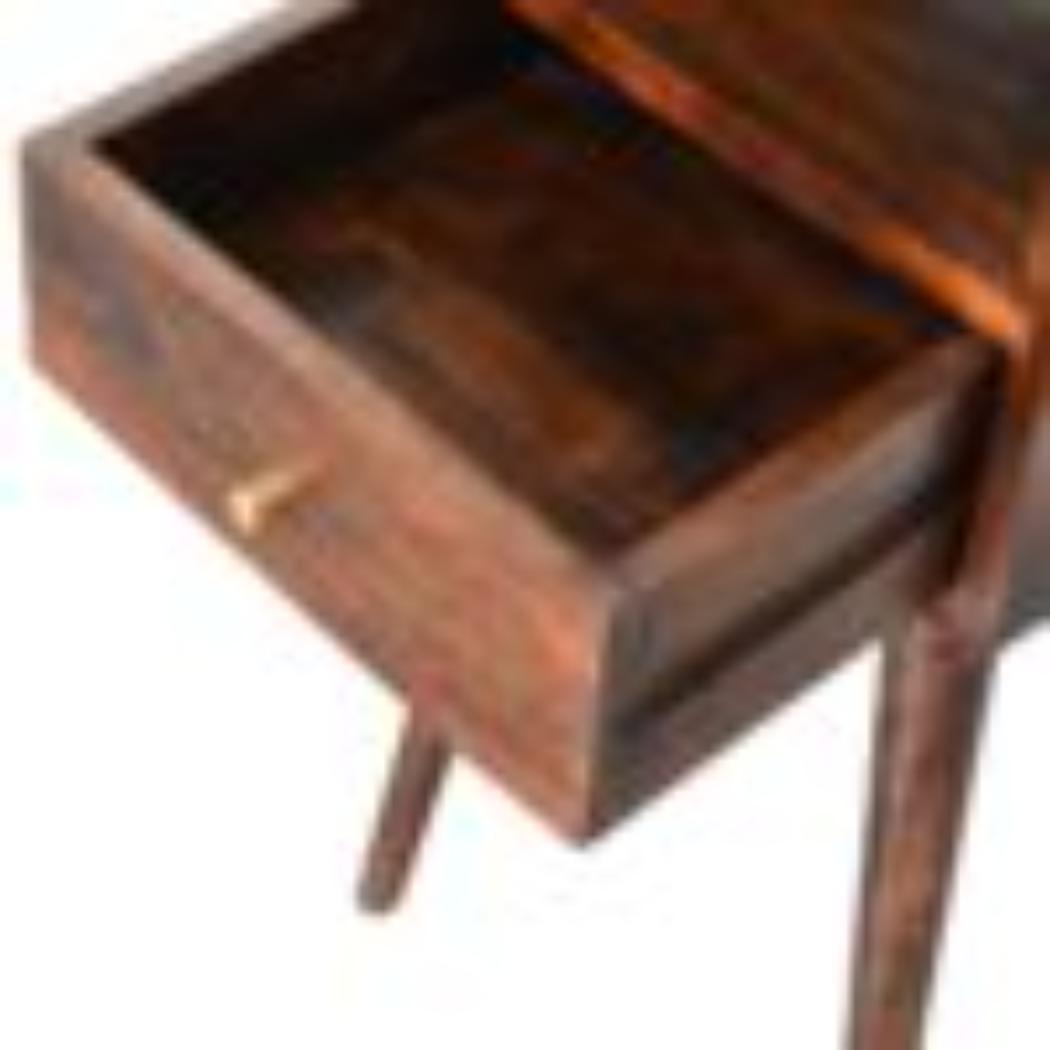 Mini Bedside Table | Solid Mango Wood | Walnut Finish | Compact Bedroom Storage