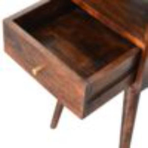 Mini Bedside Table | Solid Mango Wood | Walnut Finish | Compact Bedroom Storage