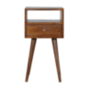 Mini Bedside Table | Solid Mango Wood | Walnut Finish | Compact Bedroom Storage