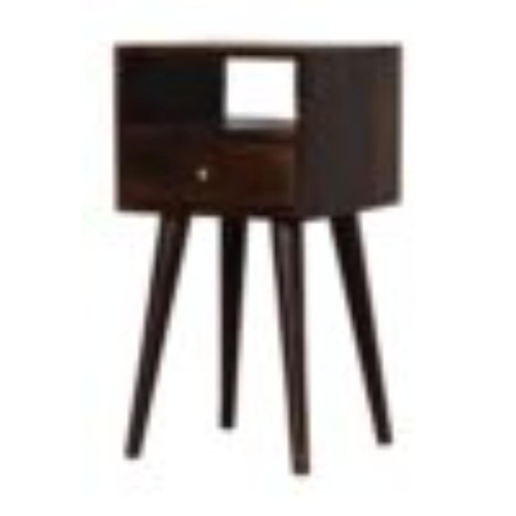 Mini Bedside Table | Solid Mango Wood | Walnut Finish | Compact Bedroom Storage