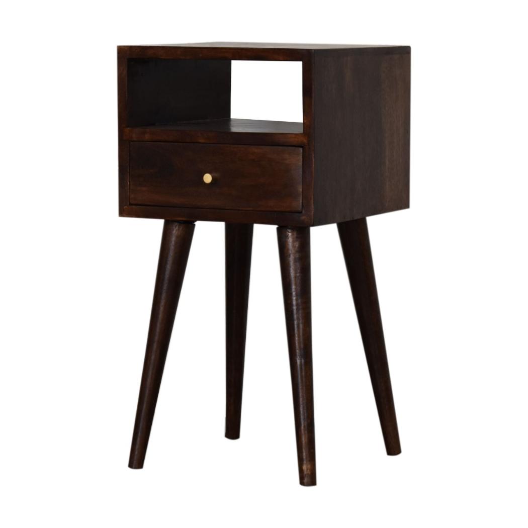 Mini Bedside Table | Solid Mango Wood | Walnut Finish | Compact Bedroom Storage