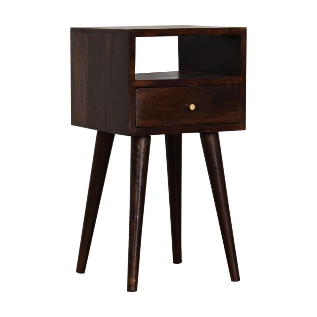 Mini Bedside Table | Solid Mango Wood | Walnut Finish | Compact Bedroom Storage