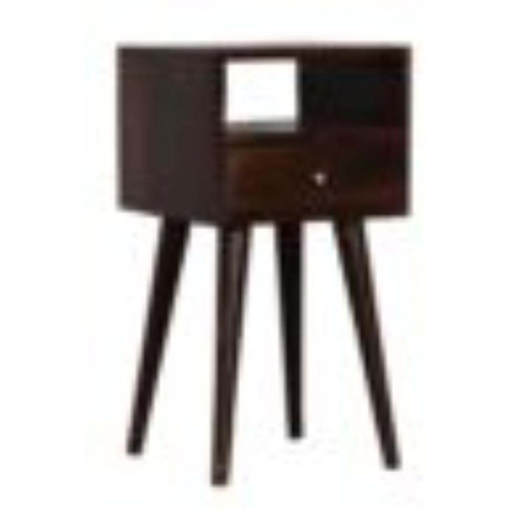 Mini Bedside Table | Solid Mango Wood | Walnut Finish | Compact Bedroom Storage