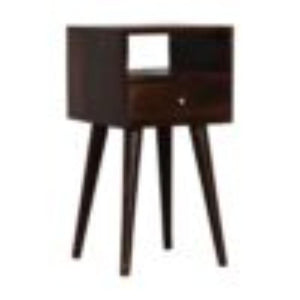 Mini Bedside Table | Solid Mango Wood | Walnut Finish | Compact Bedroom Storage