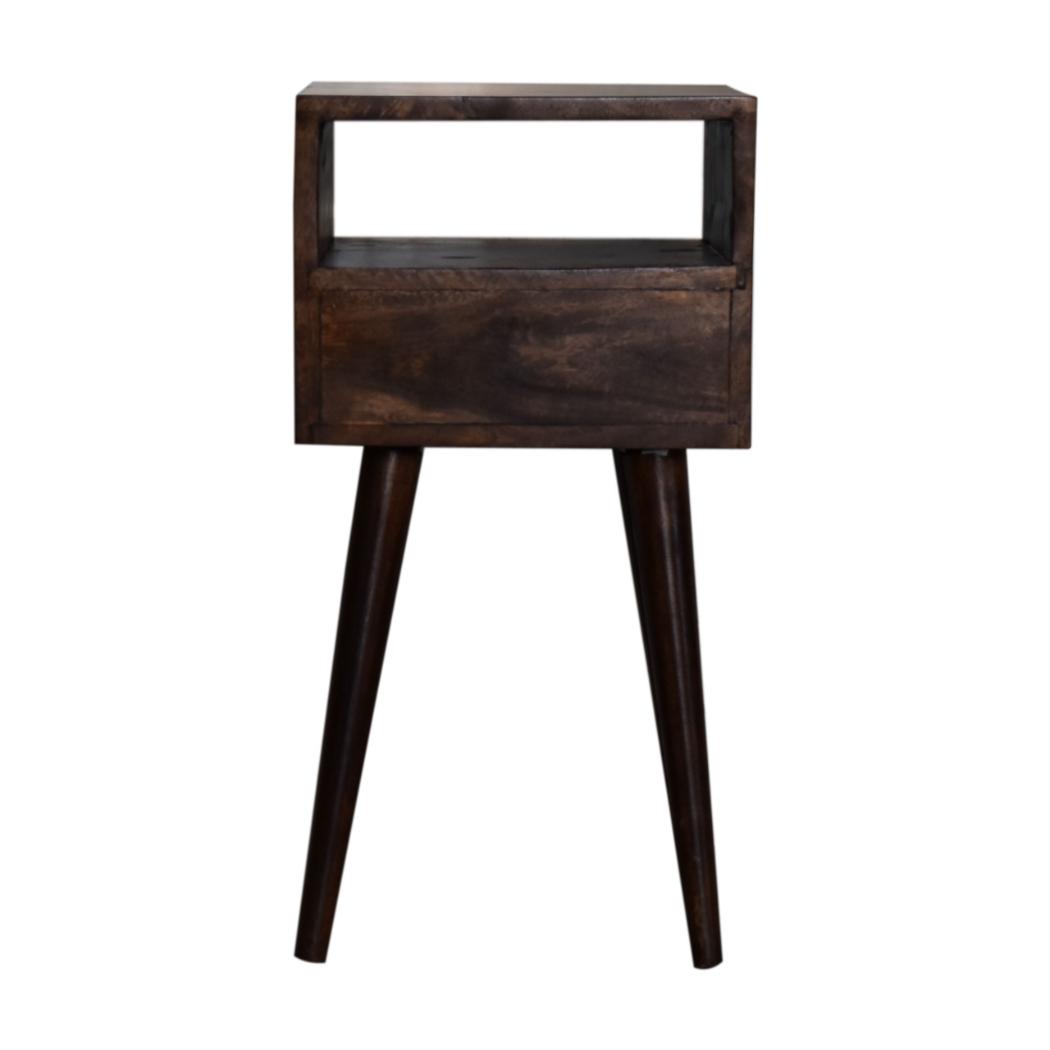 Mini Bedside Table | Solid Mango Wood | Walnut Finish | Compact Bedroom Storage