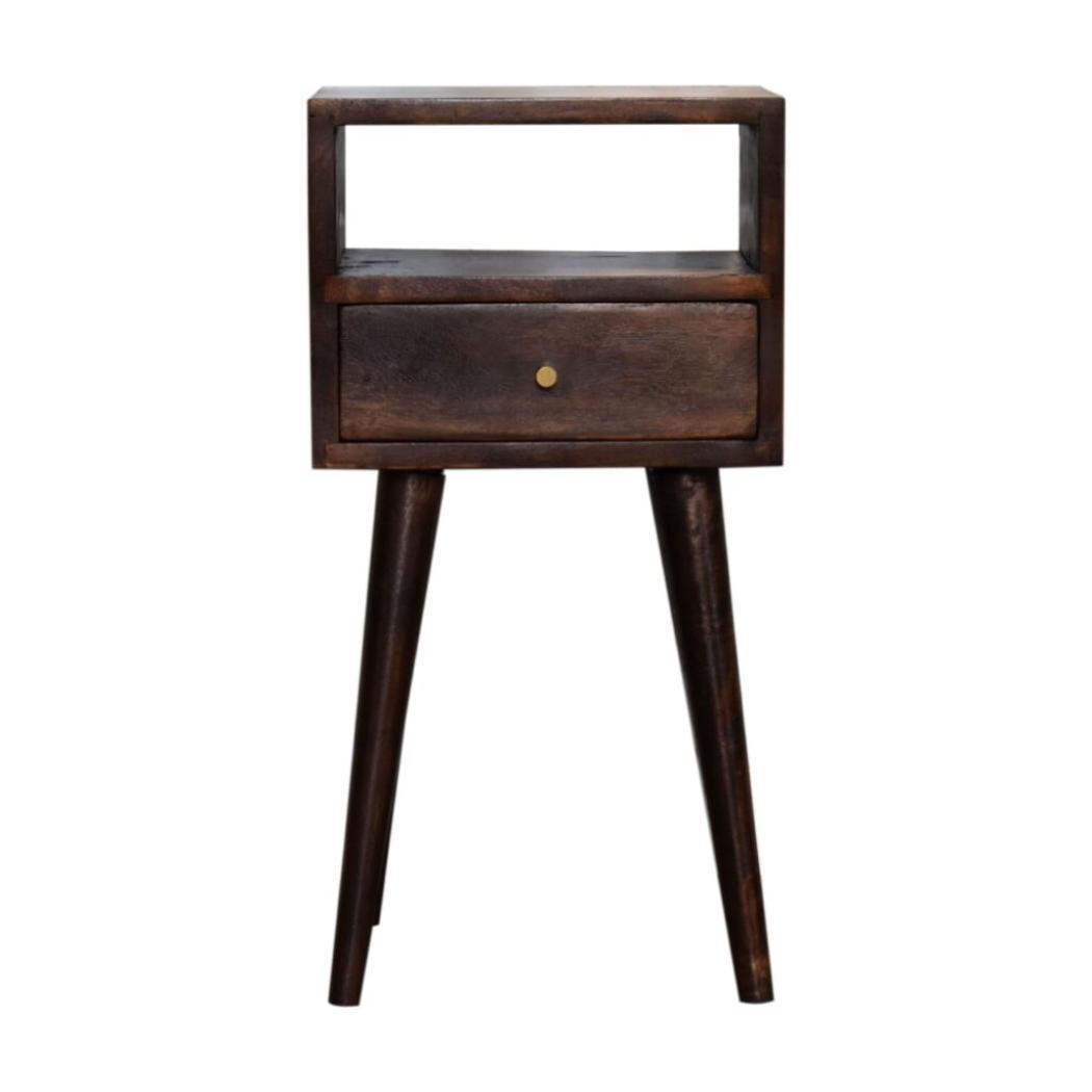 Mini Bedside Table | Solid Mango Wood | Walnut Finish | Compact Bedroom Storage