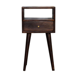 Mini Bedside Table | Solid Mango Wood | Walnut Finish | Compact Bedroom Storage