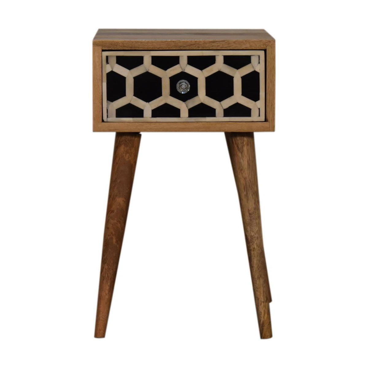 Mini Bone Inlay Bedside Table | Handcrafted Pattern | Compact Bedroom Storage