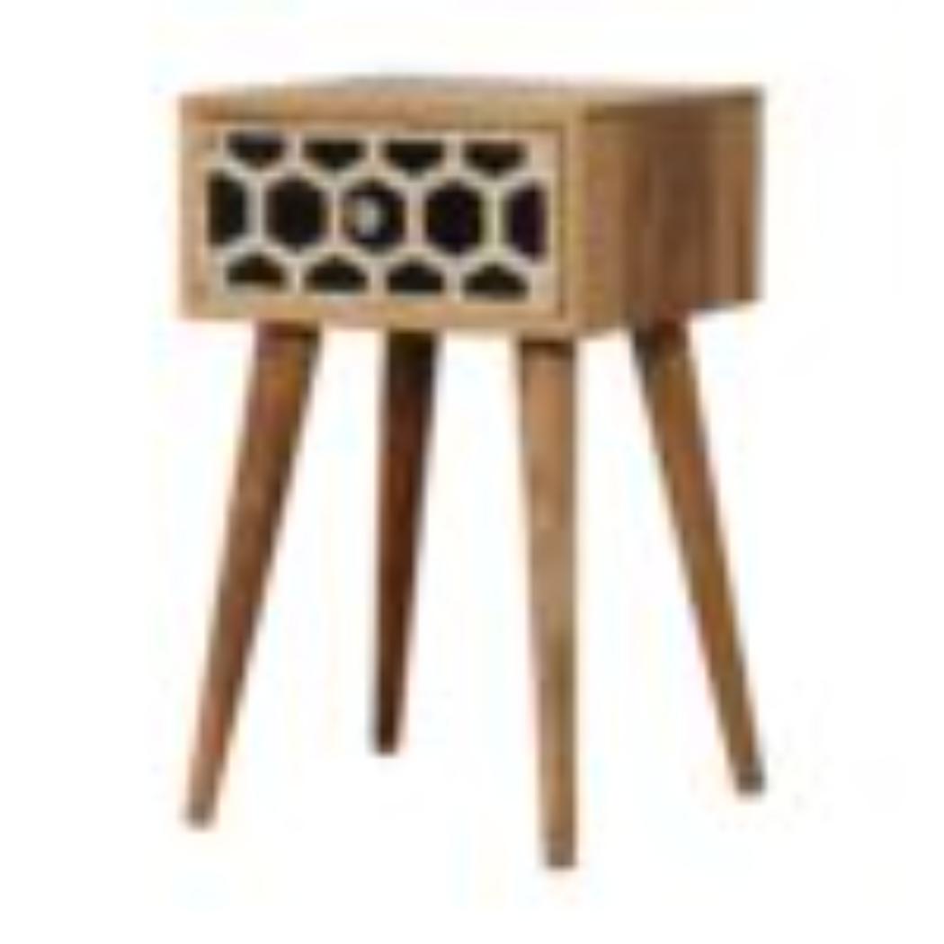 Mini Bone Inlay Bedside Table | Handcrafted Pattern | Compact Bedroom Storage