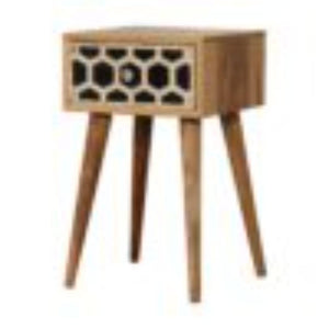 Mini Bone Inlay Bedside Table | Handcrafted Pattern | Compact Bedroom Storage