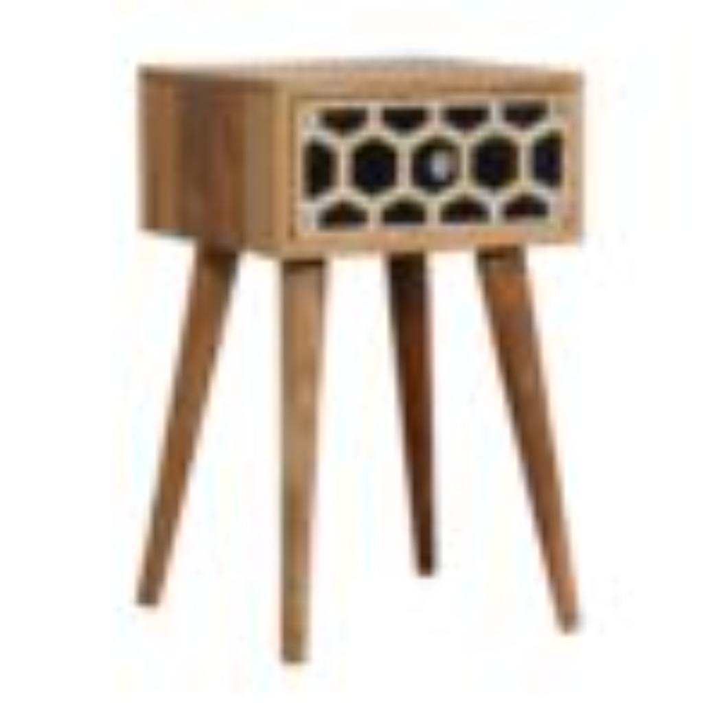 Mini Bone Inlay Bedside Table | Handcrafted Pattern | Compact Bedroom Storage