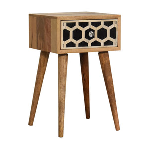 Mini Bone Inlay Bedside Table | Handcrafted Pattern | Compact Bedroom Storage