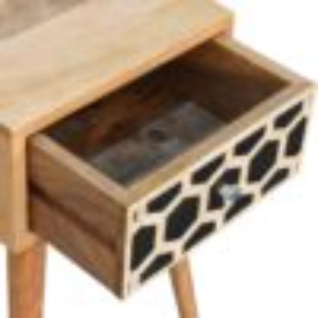 Mini Bone Inlay Bedside Table | Handcrafted Pattern | Compact Bedroom Storage