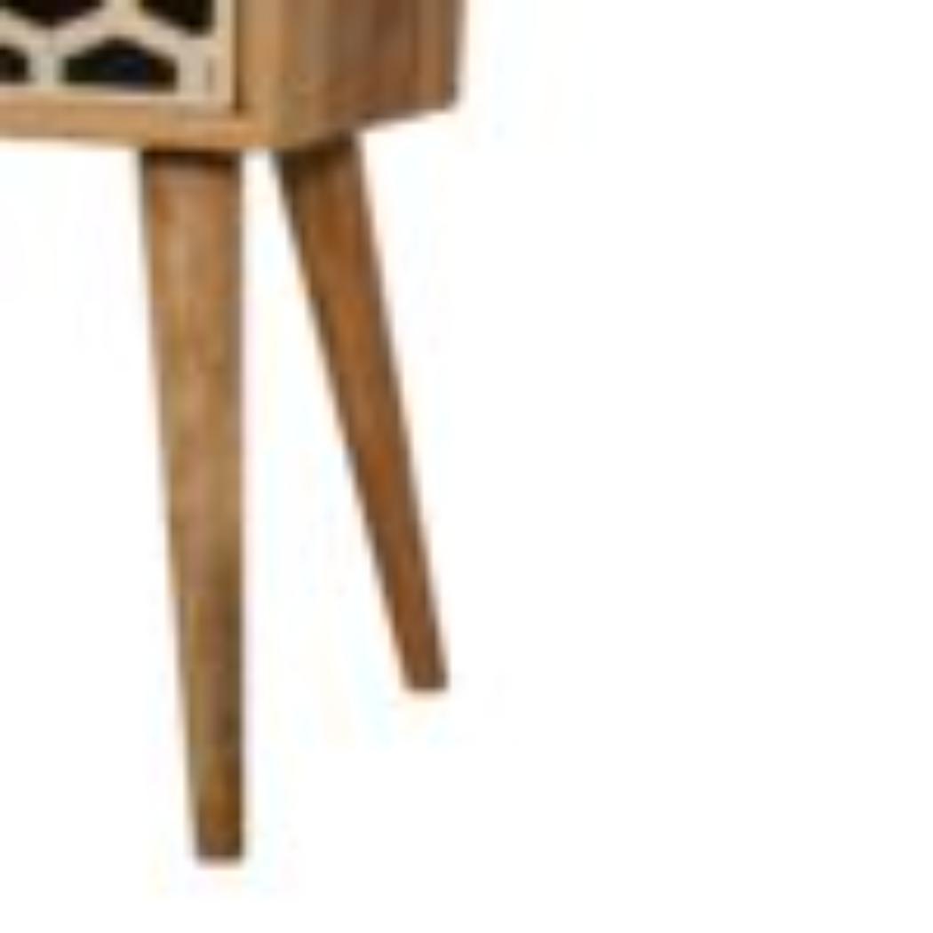 Mini Bone Inlay Bedside Table | Handcrafted Pattern | Compact Bedroom Storage
