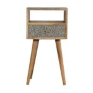 Mini Cement Chip Bedside Table | Solid Mango Wood | Single Drawer Storage