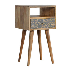 Mini Cement Chip Bedside Table | Solid Mango Wood | Single Drawer Storage