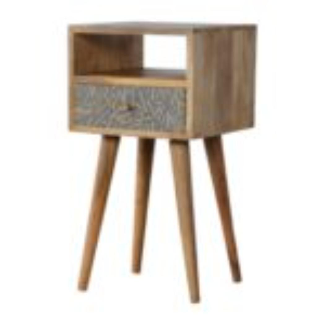 Mini Cement Chip Bedside Table | Solid Mango Wood | Single Drawer Storage