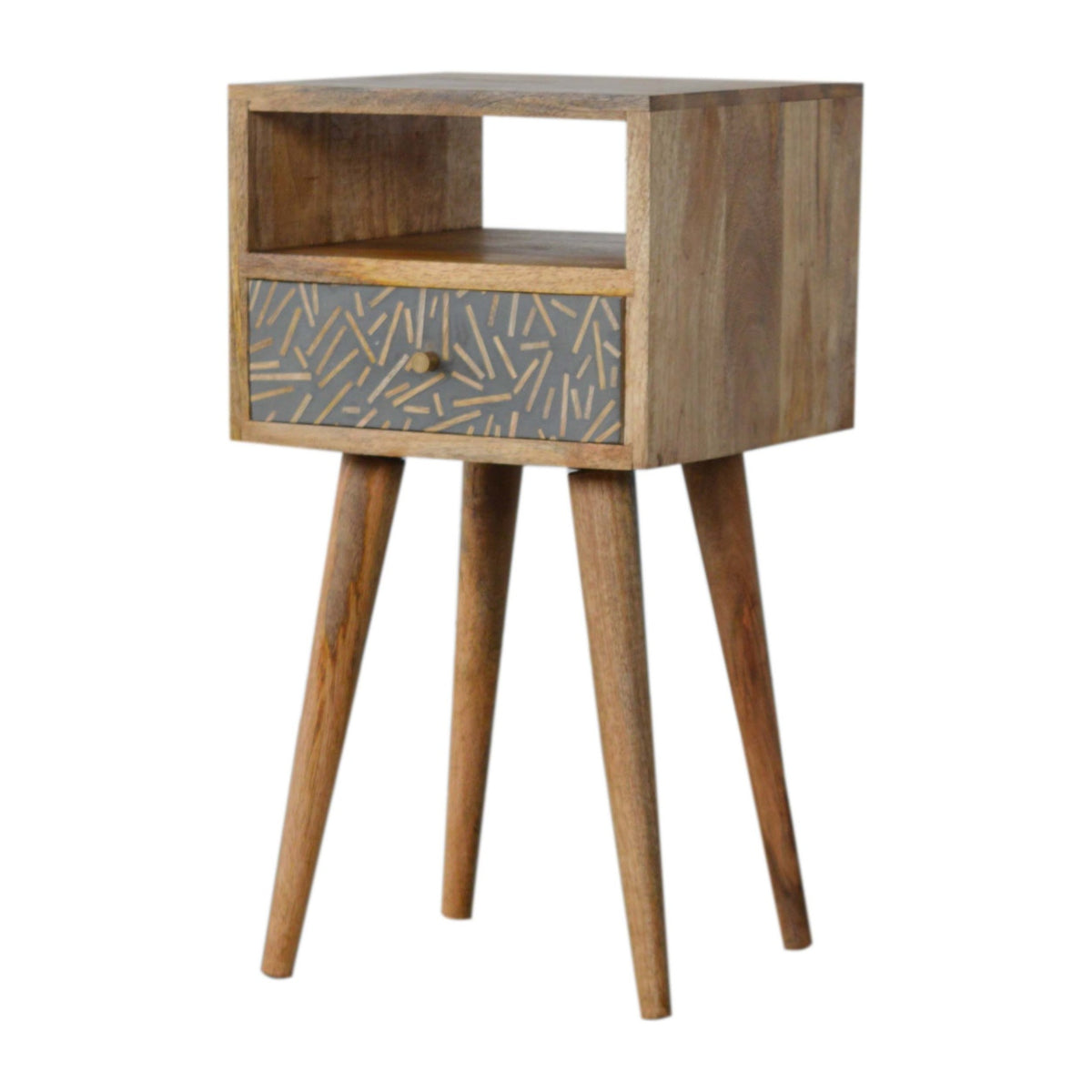 Mini Cement Chip Bedside Table | Solid Mango Wood | Single Drawer Storage
