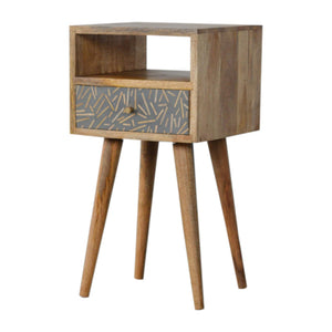 Mini Cement Chip Bedside Table | Solid Mango Wood | Single Drawer Storage