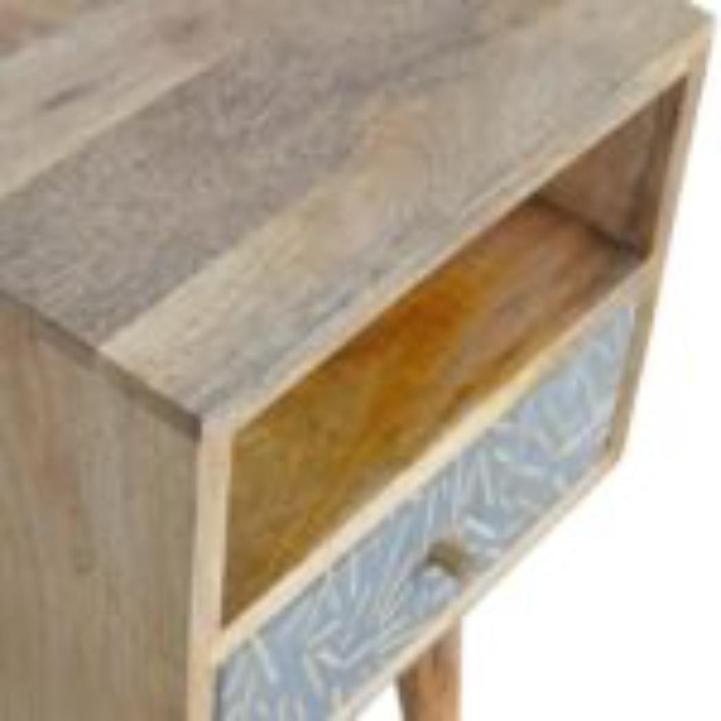 Mini Cement Chip Bedside Table | Solid Mango Wood | Single Drawer Storage