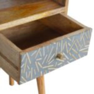 Mini Cement Chip Bedside Table | Solid Mango Wood | Single Drawer Storage
