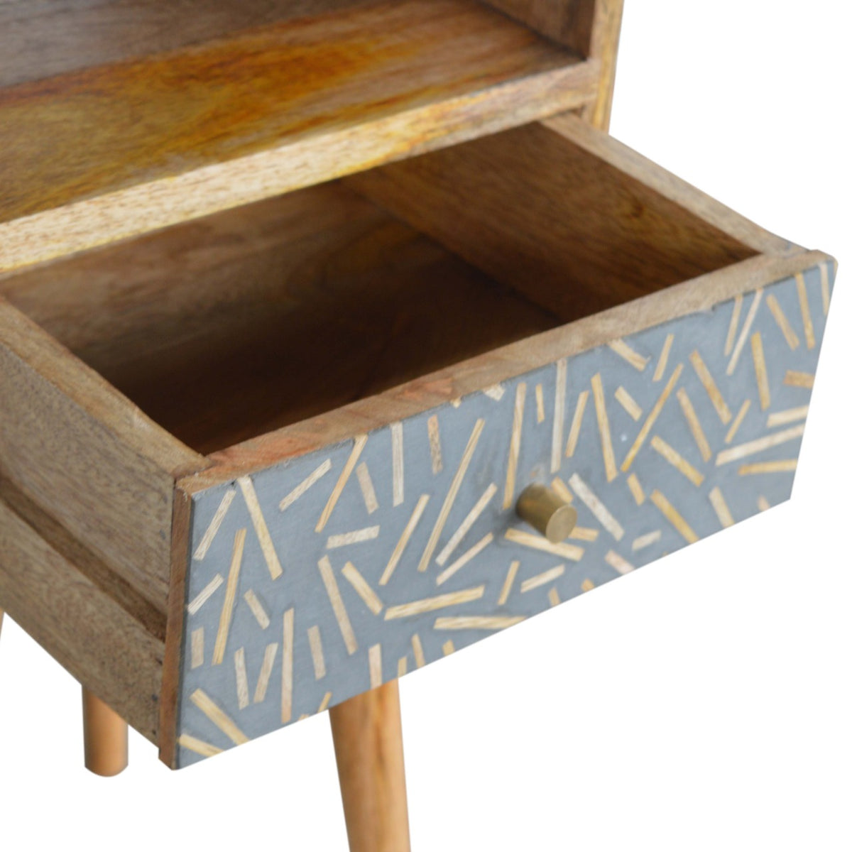 Mini Cement Chip Bedside Table | Solid Mango Wood | Single Drawer Storage